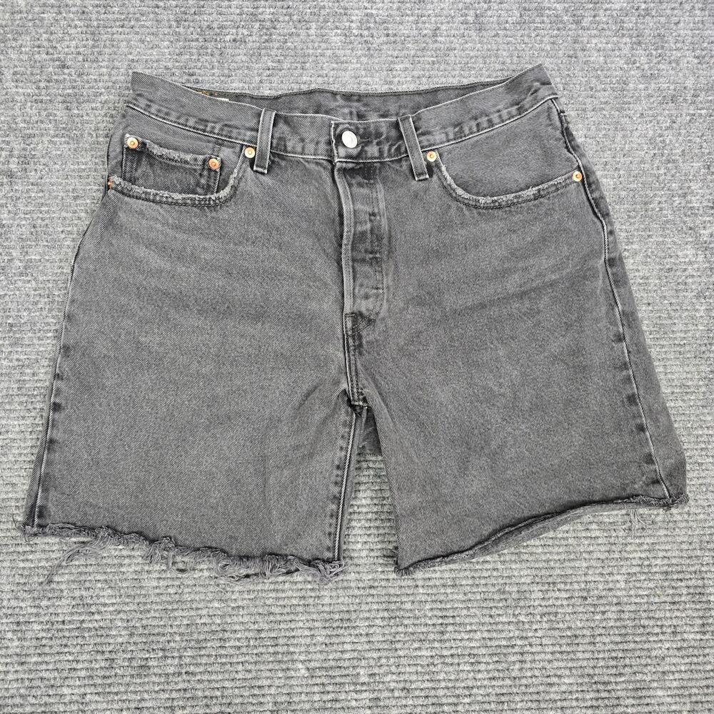 Levi’s Premium 501 ’90s Women’s Shorts W31 Black Gray Denim Raw Hem Button Fly